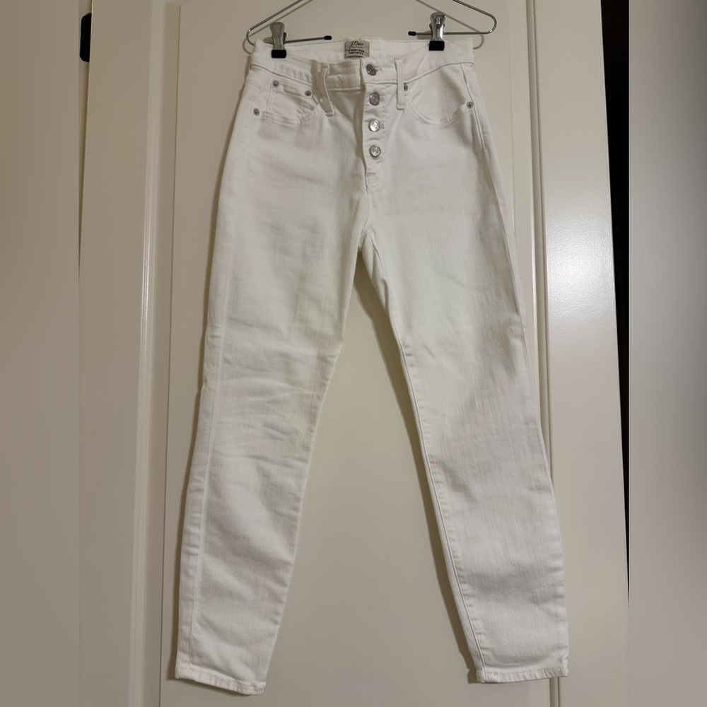 J. Crew Women's 9 inch High Rise Toothpick White Jeans